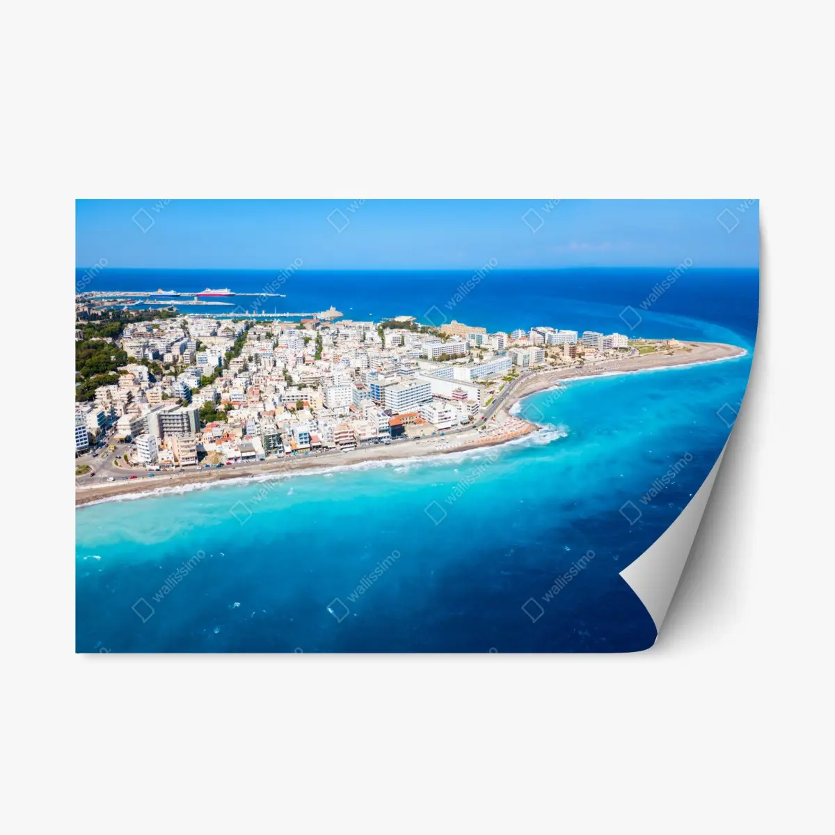 Adesivo riposizionabile panorama aereo della costa di Rodi • Wallissimo®