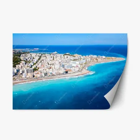 Adesivo riposizionabile panorama aereo della costa di Rodi • Wallissimo®