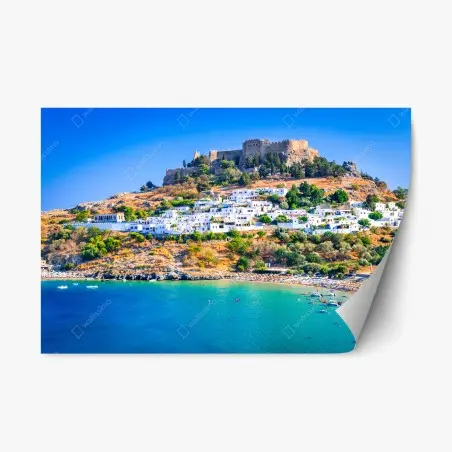 Adesivo riposizionabile vista di Lindos e della sua acropoli • Wallissimo®