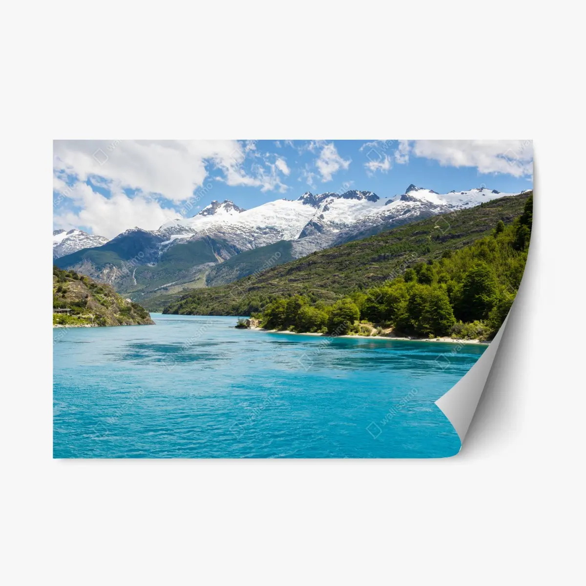 Adesivo riposizionabile panorama di montagna e lago turchese • Wallissimo®