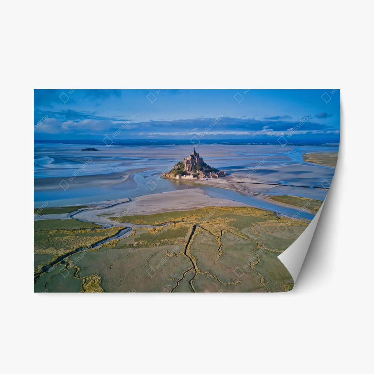 Adesivo riposizionabile panorama aereo di Mont Saint-Michel al tramonto • Wallissimo® Adesivo riposizionabile panorama aereo di Mont Saint-Michel al tramonto • Wallissimo®