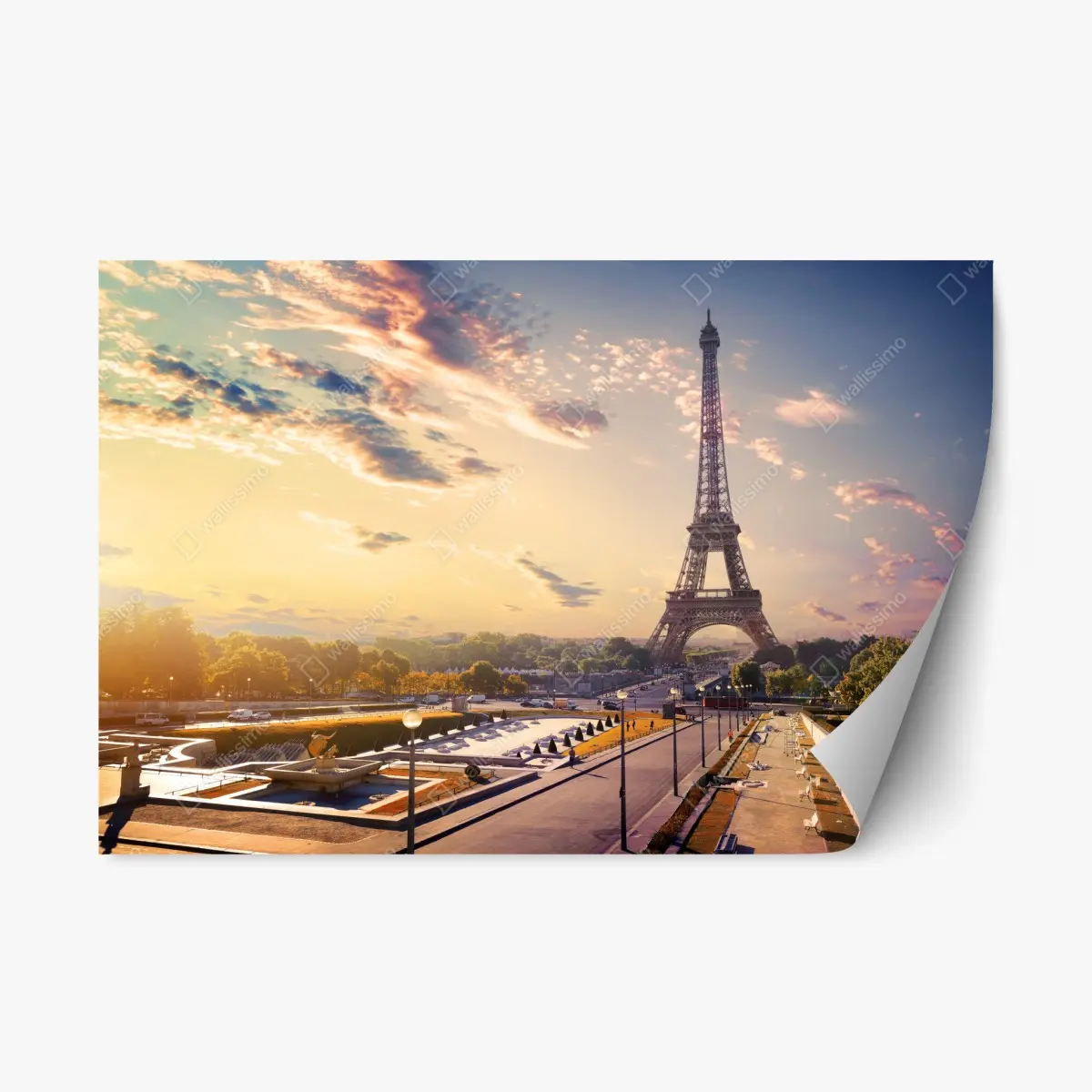 Adesivo riposizionabile tramonto parigino con Torre Eiffel • Wallissimo®