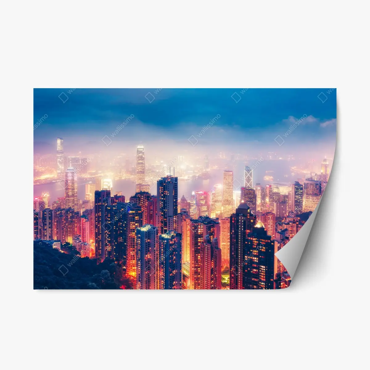 Adesivo riposizionabile panorama notturno di Hong Kong dal Victoria Peak • Wallissimo® Adesivo riposizionabile panorama notturno di Hong Kong dal Victoria Peak • Wallissimo®
