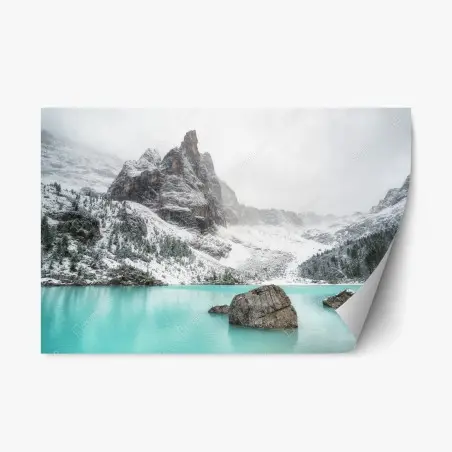Adesivo riposizionabile serenità alpina sul lago turchese • Wallissimo®