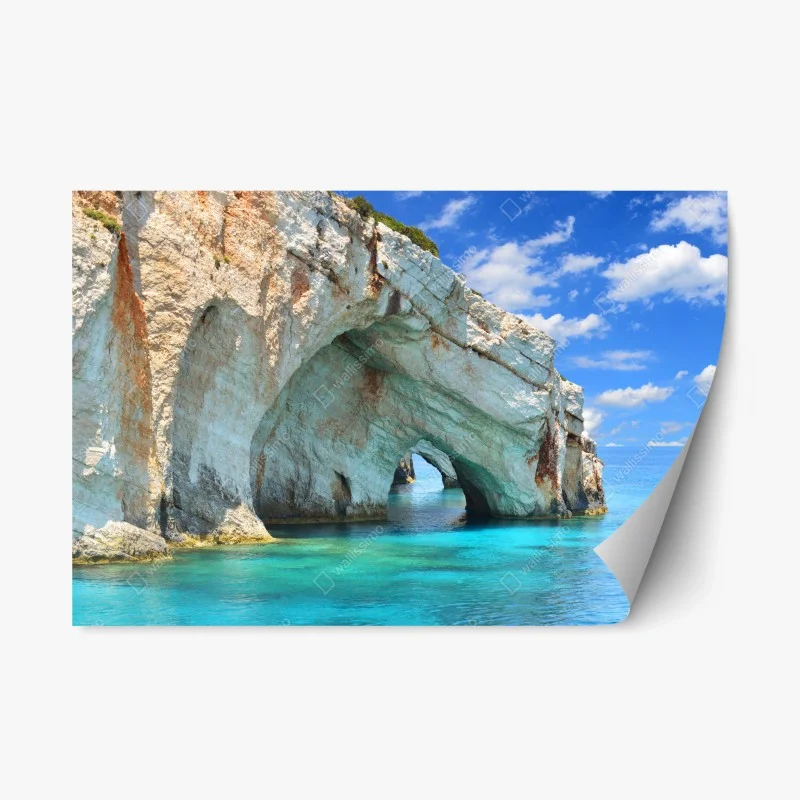 Adesivo riposizionabile grotte blu di Zakynthos: arco roccioso sul mare