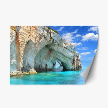 Adesivo riposizionabile grotte blu di Zakynthos: arco roccioso sul mare • Wallissimo®