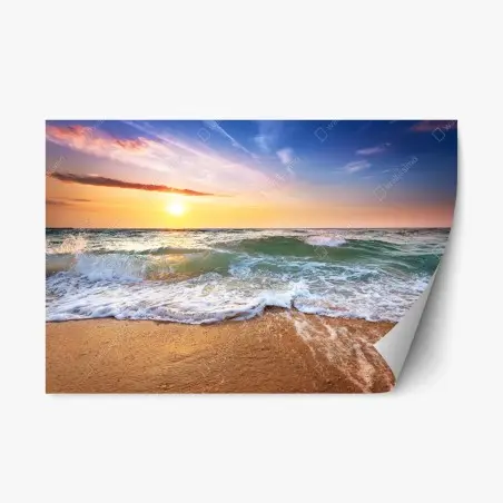 Adesivo riposizionabile tramonto dorato sul mare • Wallissimo®