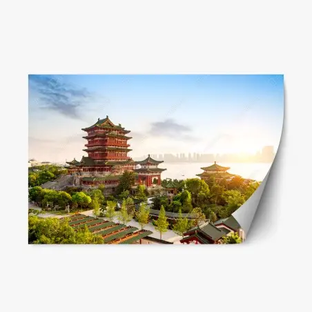 Adesivo riposizionabile tramonto al padiglione Tengwang di Nanchang • Wallissimo®
