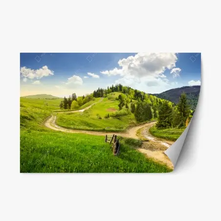 Adesivo riposizionabile bivio sulle colline autunnali • Wallissimo®