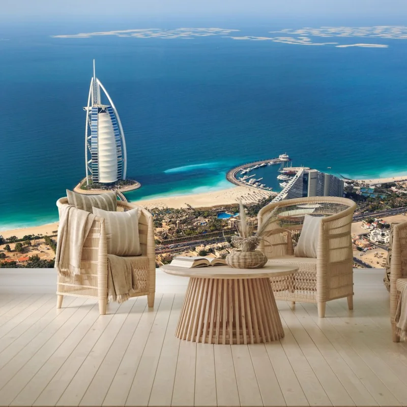 Carta da parati panorama aereo di Dubai: costa e architettura iconica