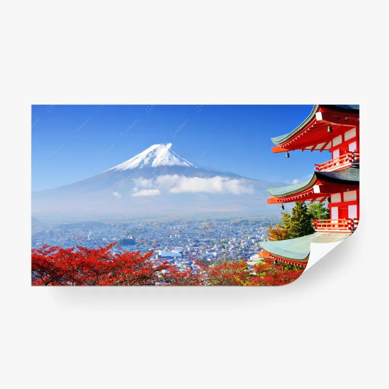 Carta da parati vista panoramica del Monte Fuji con pagoda in autunno