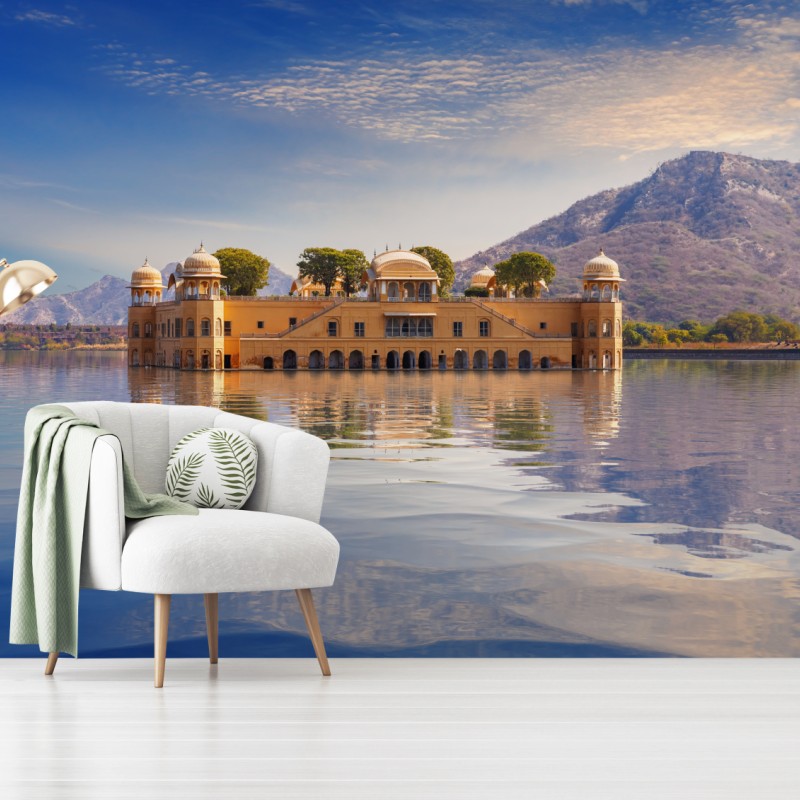 Carta da parati vista serena del Jal Mahal sul lago