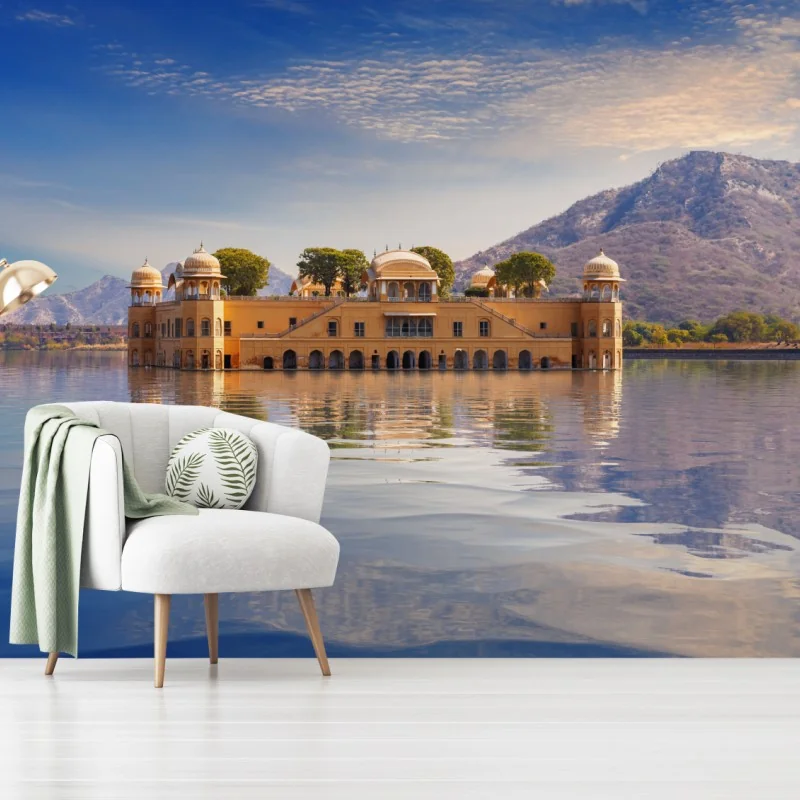 Carta da parati vista serena del Jal Mahal sul lago