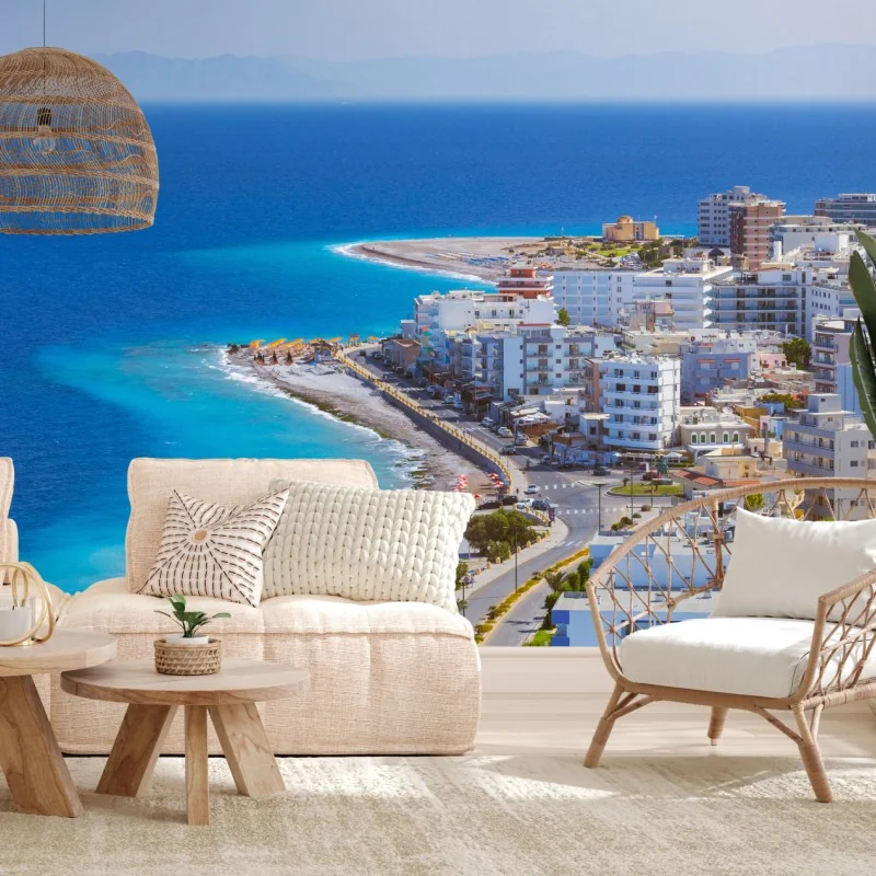 Carta da parati ombrelloni colorati sulla costa di Rodi