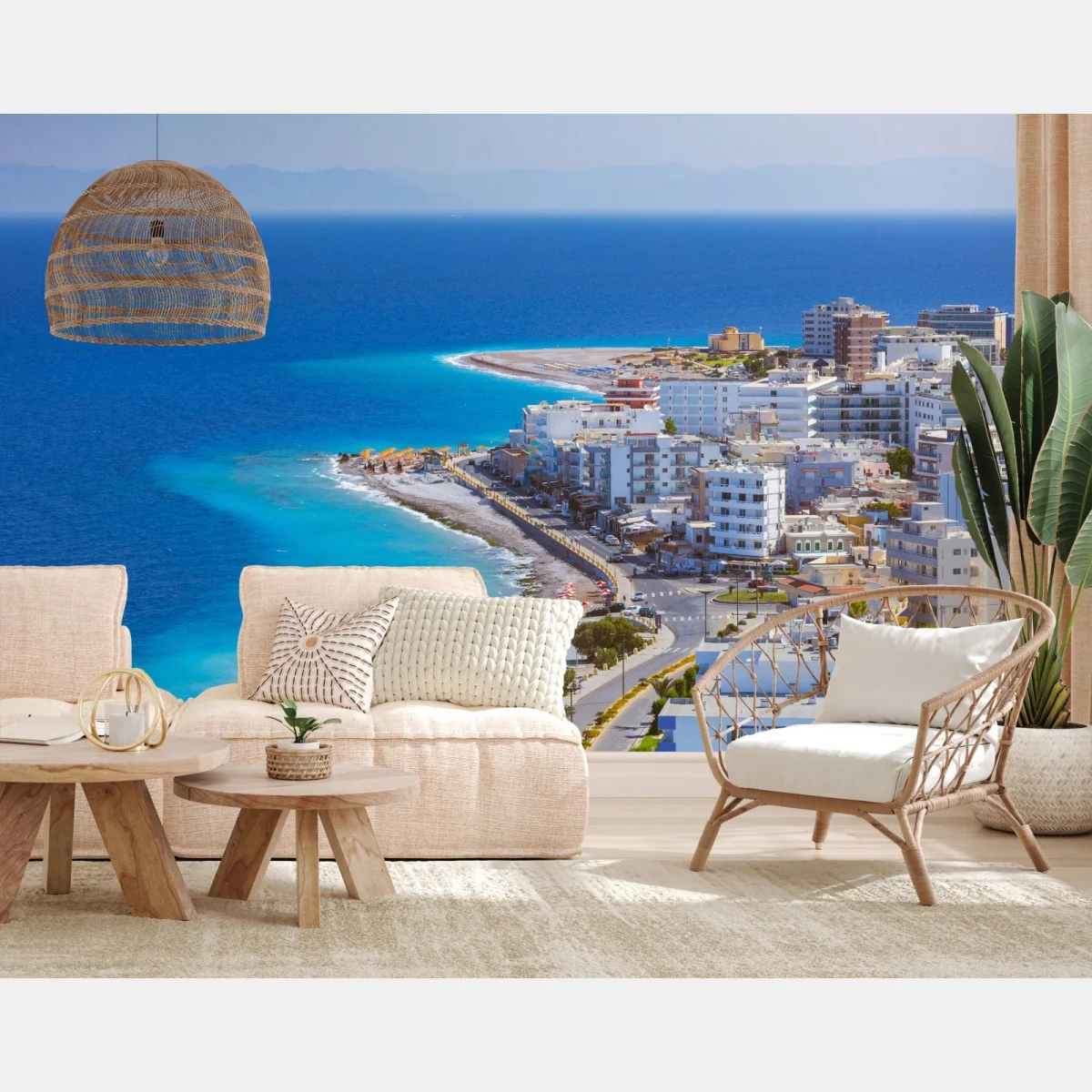 Carta da parati ombrelloni colorati sulla costa di Rodi • Wallissimo® Carta da parati ombrelloni colorati sulla costa di Rodi • Wallissimo®