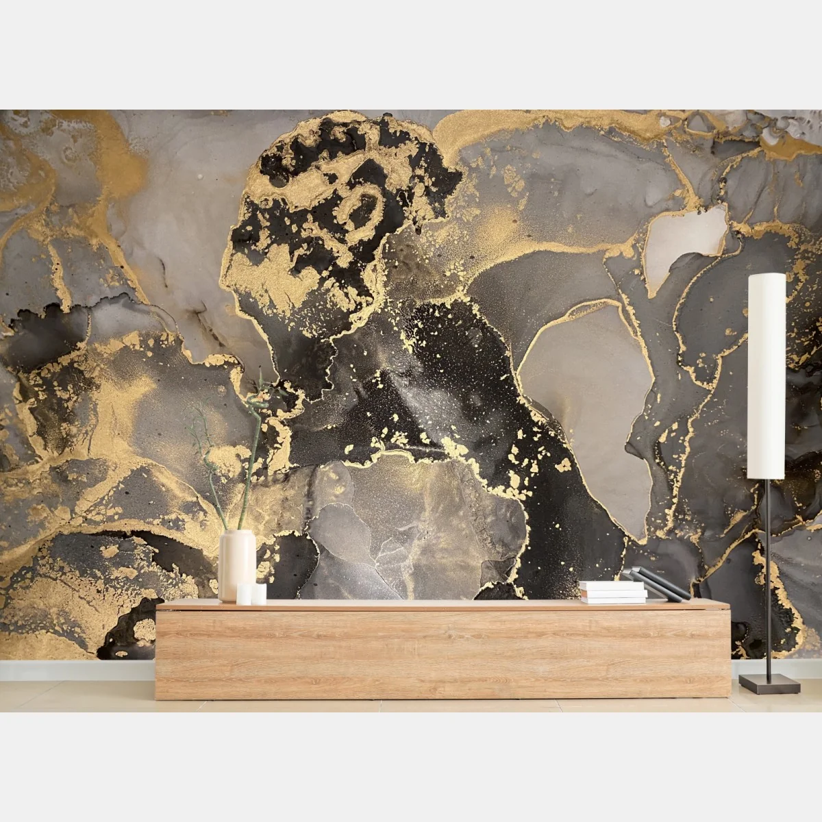 Carta da parati venature dorate su marmo nero • Wallissimo® Carta da parati venature dorate su marmo nero • Wallissimo®