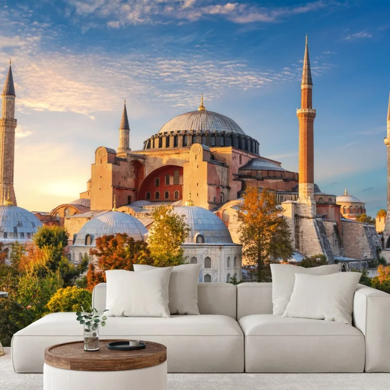 Carta da parati tramonto sulla Hagia Sophia di Istanbul