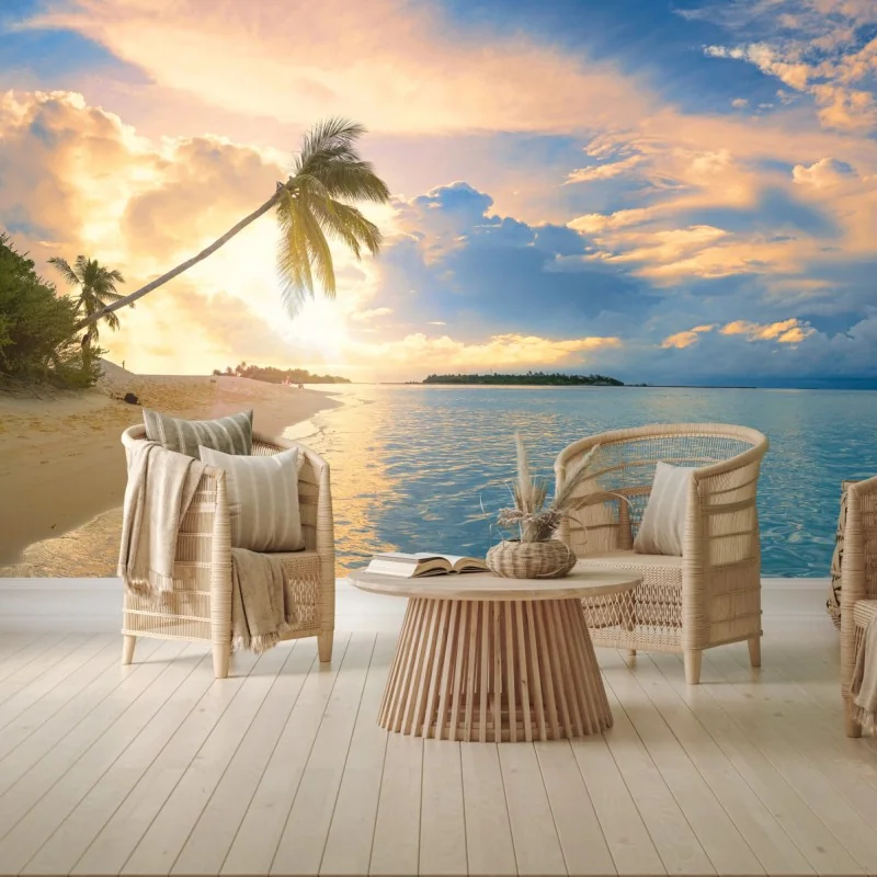 Carta da parati tramonto tropicale alle Maldive