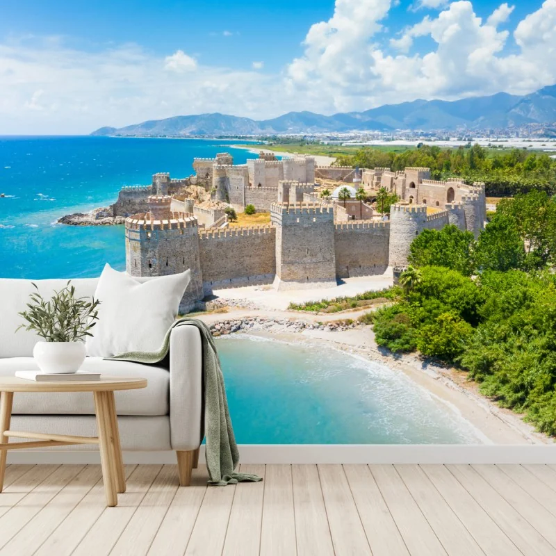Carta da parati fortezza sul mare turchese • Wallissimo®