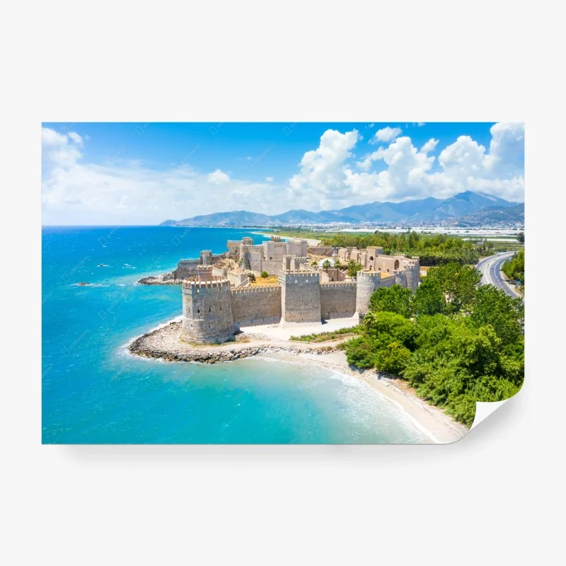 Carta da parati fortezza sul mare turchese • Wallissimo®