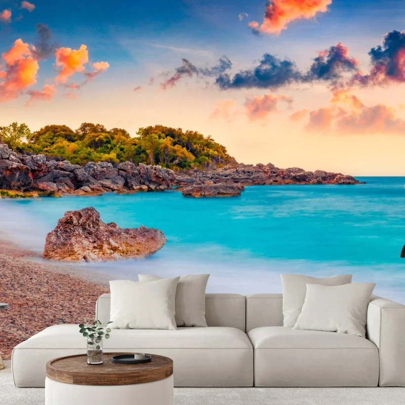 Carta da parati alba spettacolare a Himare sulla costa dell'Adriatico