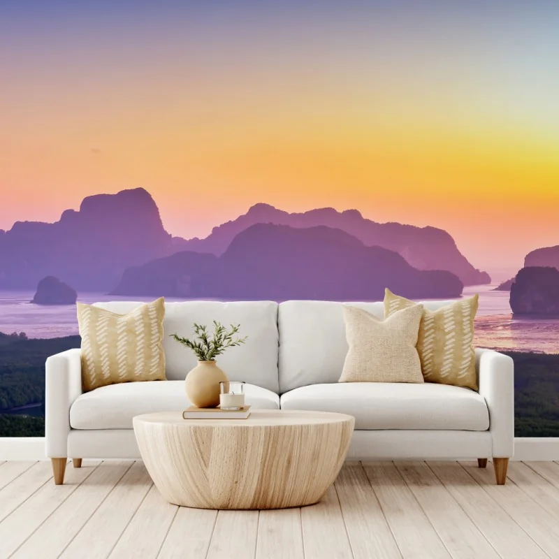 Carta da parati alba a Phang Nga: paesaggio marino dai colori pastello