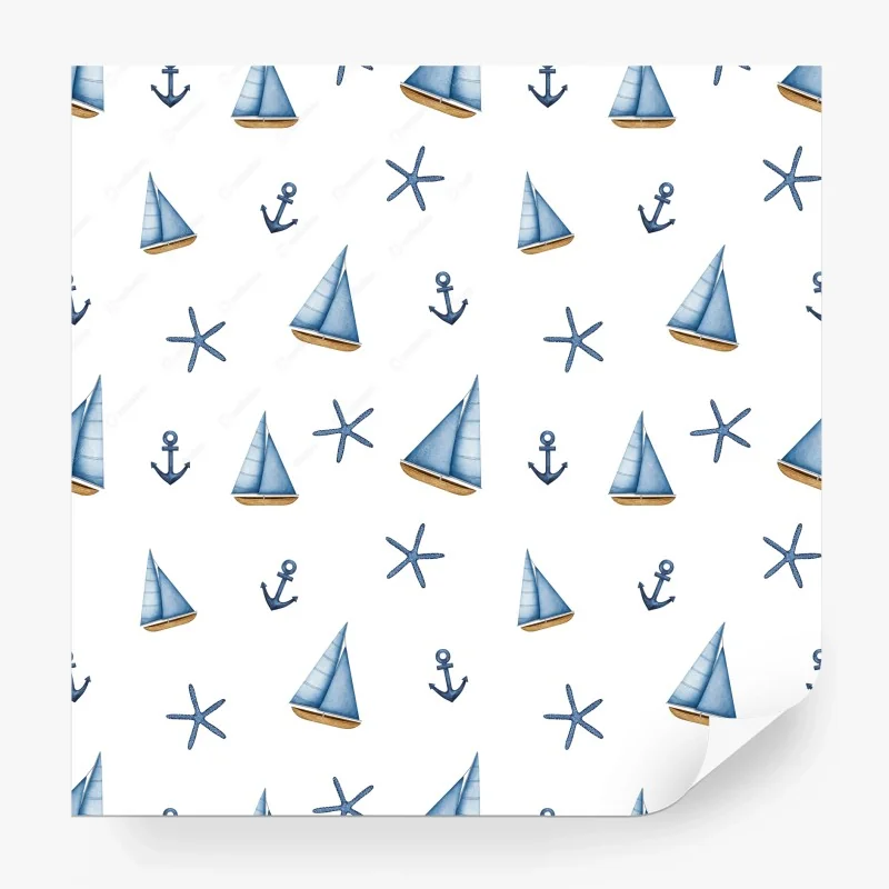 Carta da parati motivo nautico acquerellato con barche a vela