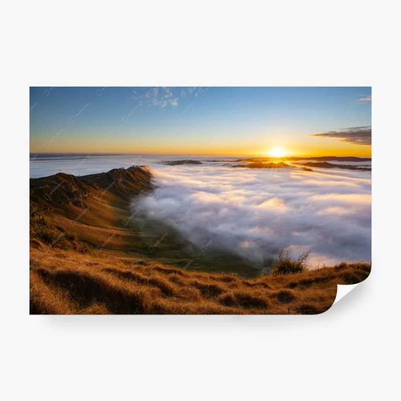 Carta da parati alba dorata sulla valle di nebbia