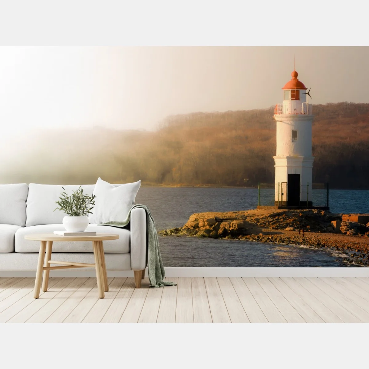 Carta da parati faro al tramonto su costa rocciosa • Wallissimo® Carta da parati faro al tramonto su costa rocciosa • Wallissimo®