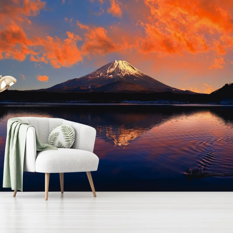 Carta da parati tramonto fiammeggiante sul Monte Fuji