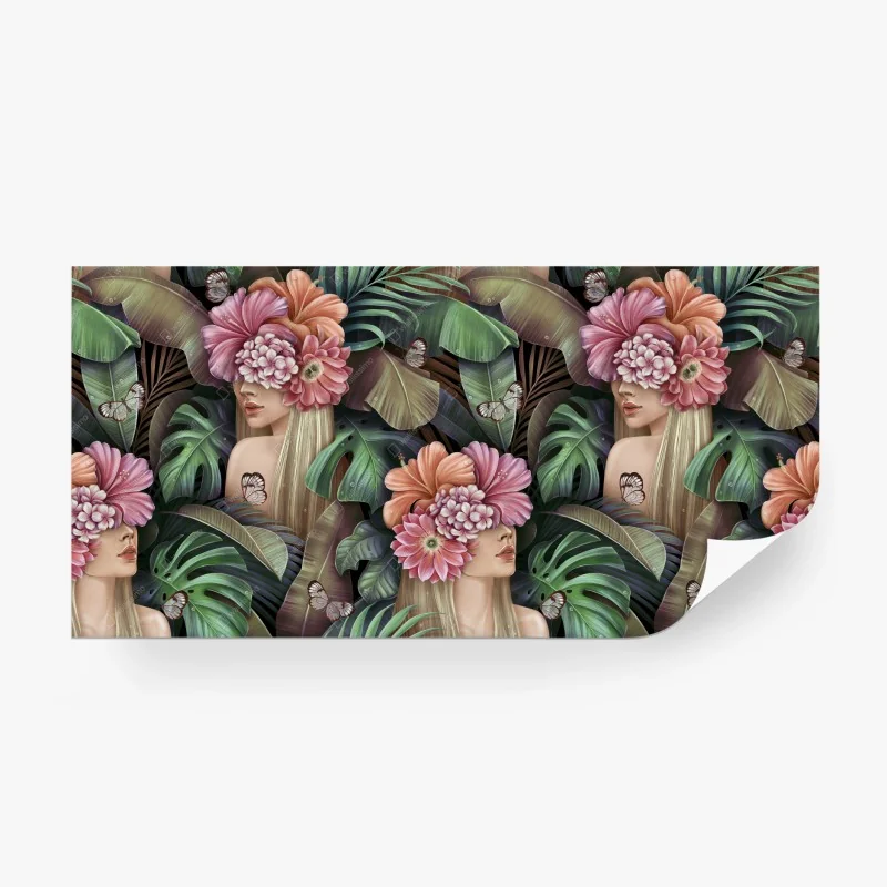 Carta da parati ritratto floreale tropicale su sfondo botanico