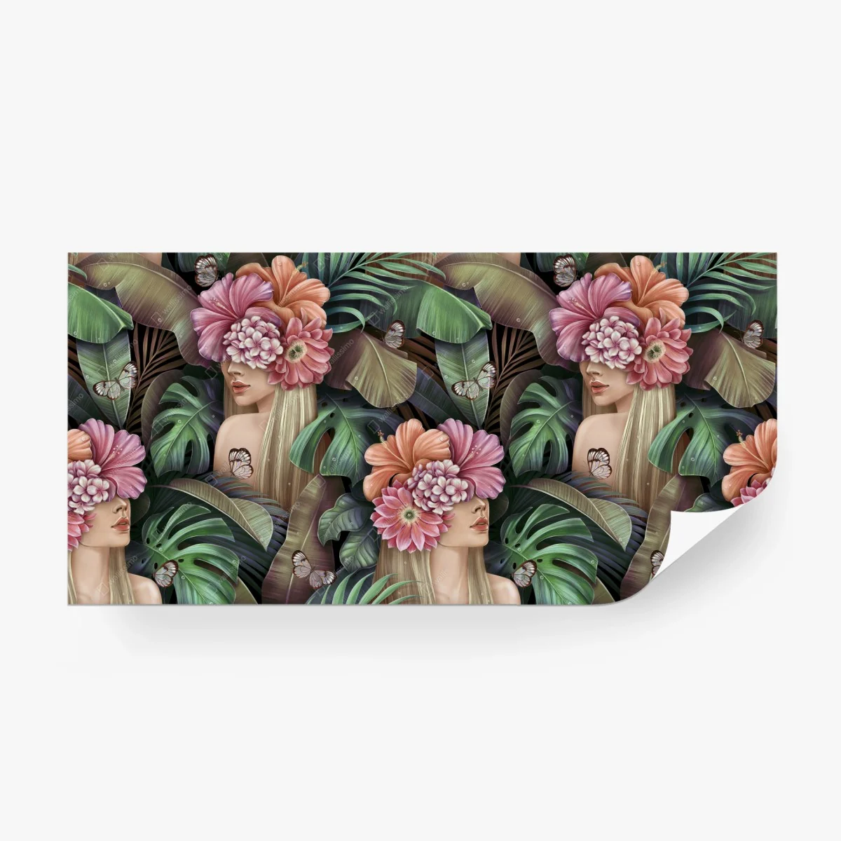 Carta da parati ritratto floreale tropicale su sfondo botanico • Wallissimo®