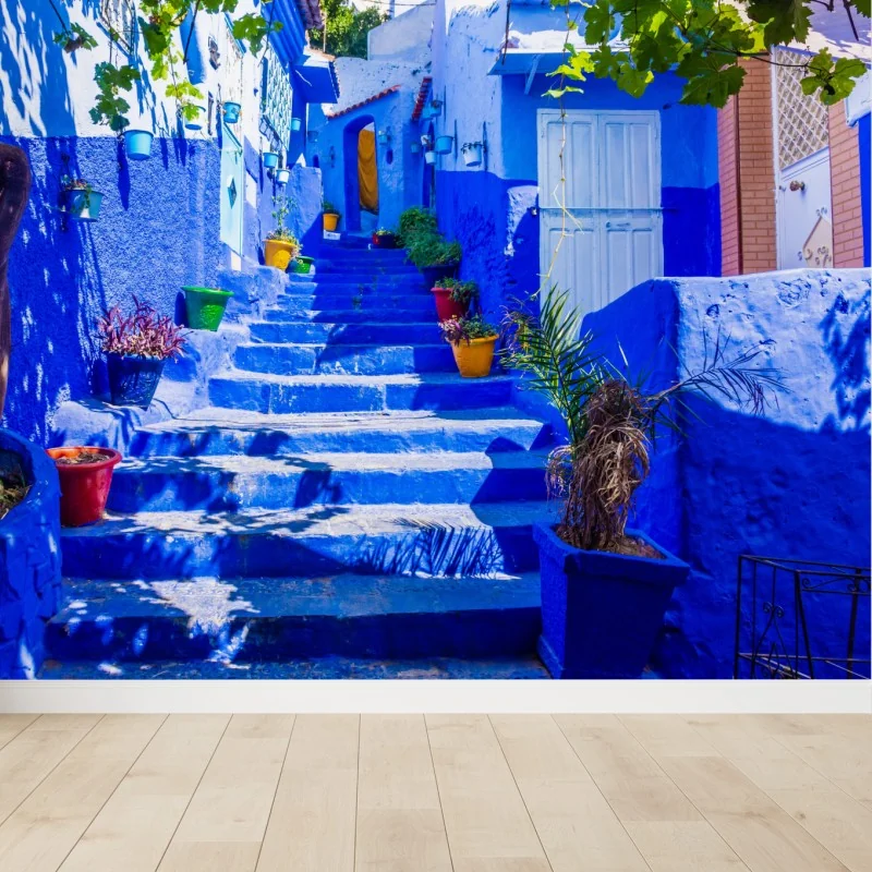 Carta da parati scalinata blu di Chefchaouen