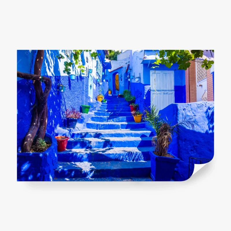 Carta da parati scalinata blu di Chefchaouen