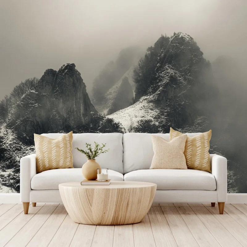 Carta da parati panorama montano avvolto nella nebbia