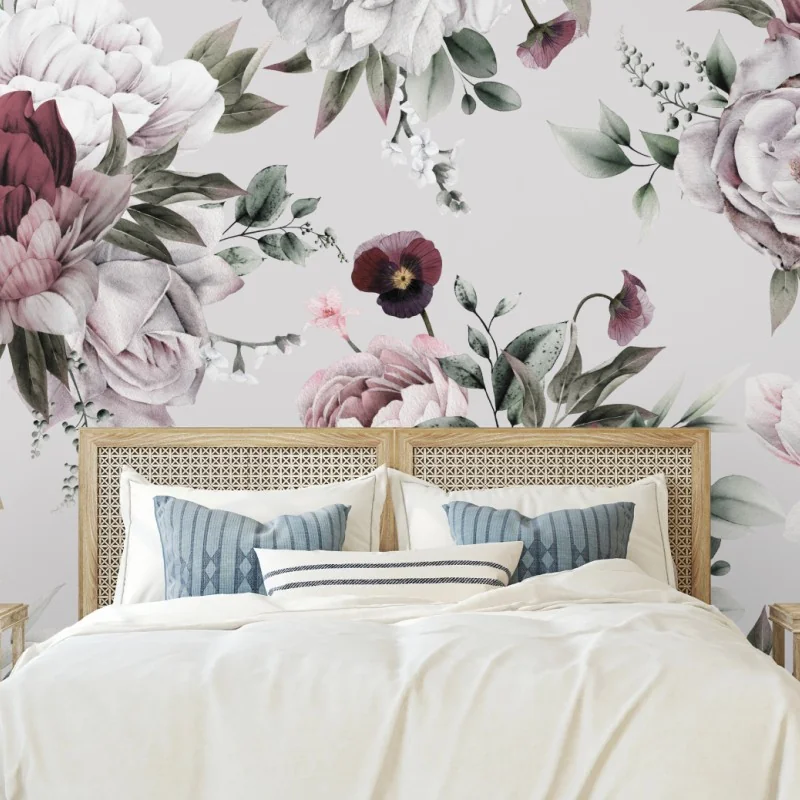 Carta da parati elegante motivo di peonie acquerellate