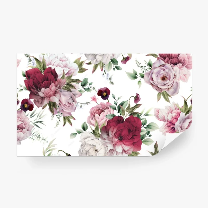 Carta da parati motivo di peonie acquerellate su sfondo chiaro