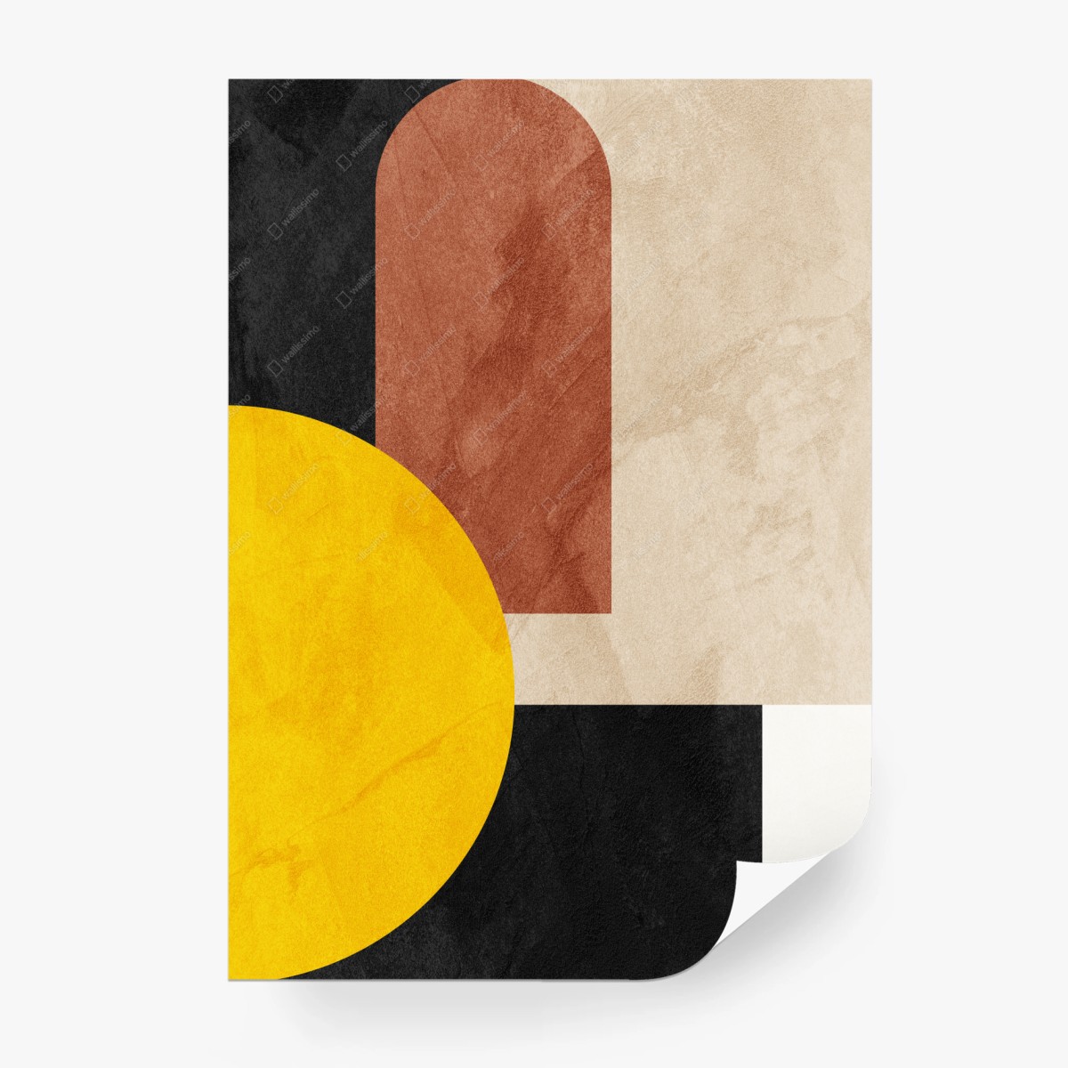 Carta da parati composizione geometrica minimalista con cerchio giallo • Wallissimo®