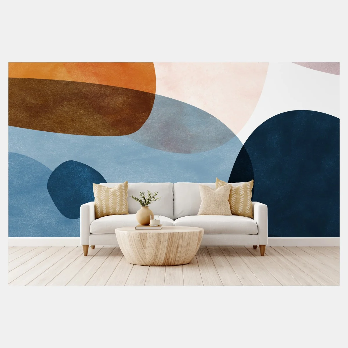 Carta da parati composizione astratta toni blu e arancio • Wallissimo® Carta da parati composizione astratta toni blu e arancio • Wallissimo®