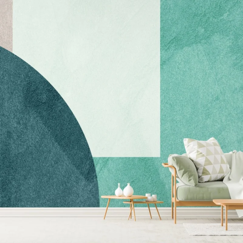 Carta da parati composizione geometrica in toni acqua e crema