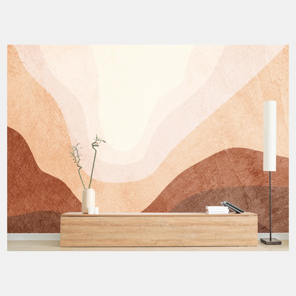 Carta da parati orizzonte terroso astratto con sole dorato • Wallissimo® Carta da parati orizzonte terroso astratto con sole dorato • Wallissimo®