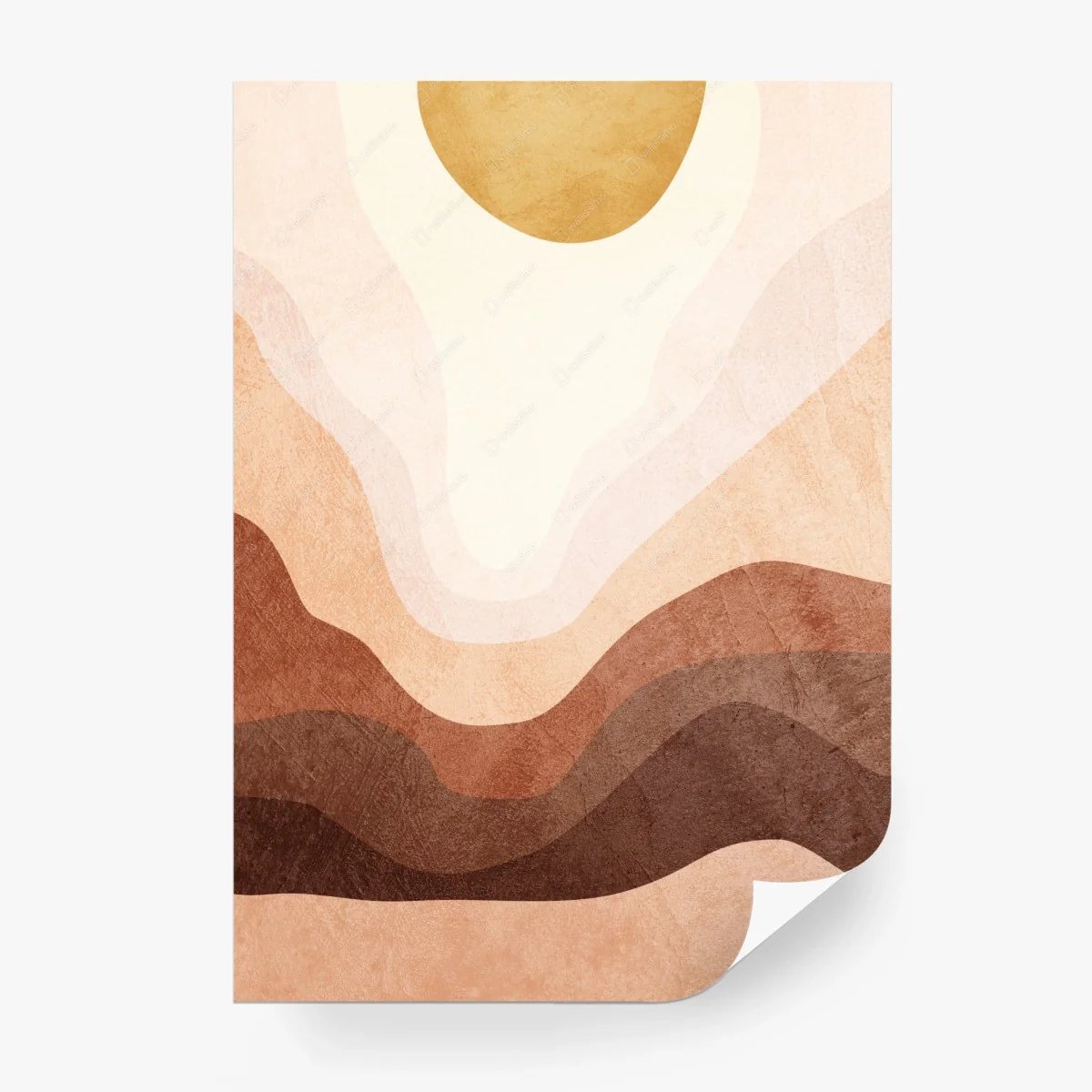 Carta da parati orizzonte terroso astratto con sole dorato • Wallissimo® Carta da parati orizzonte terroso astratto con sole dorato • Wallissimo®