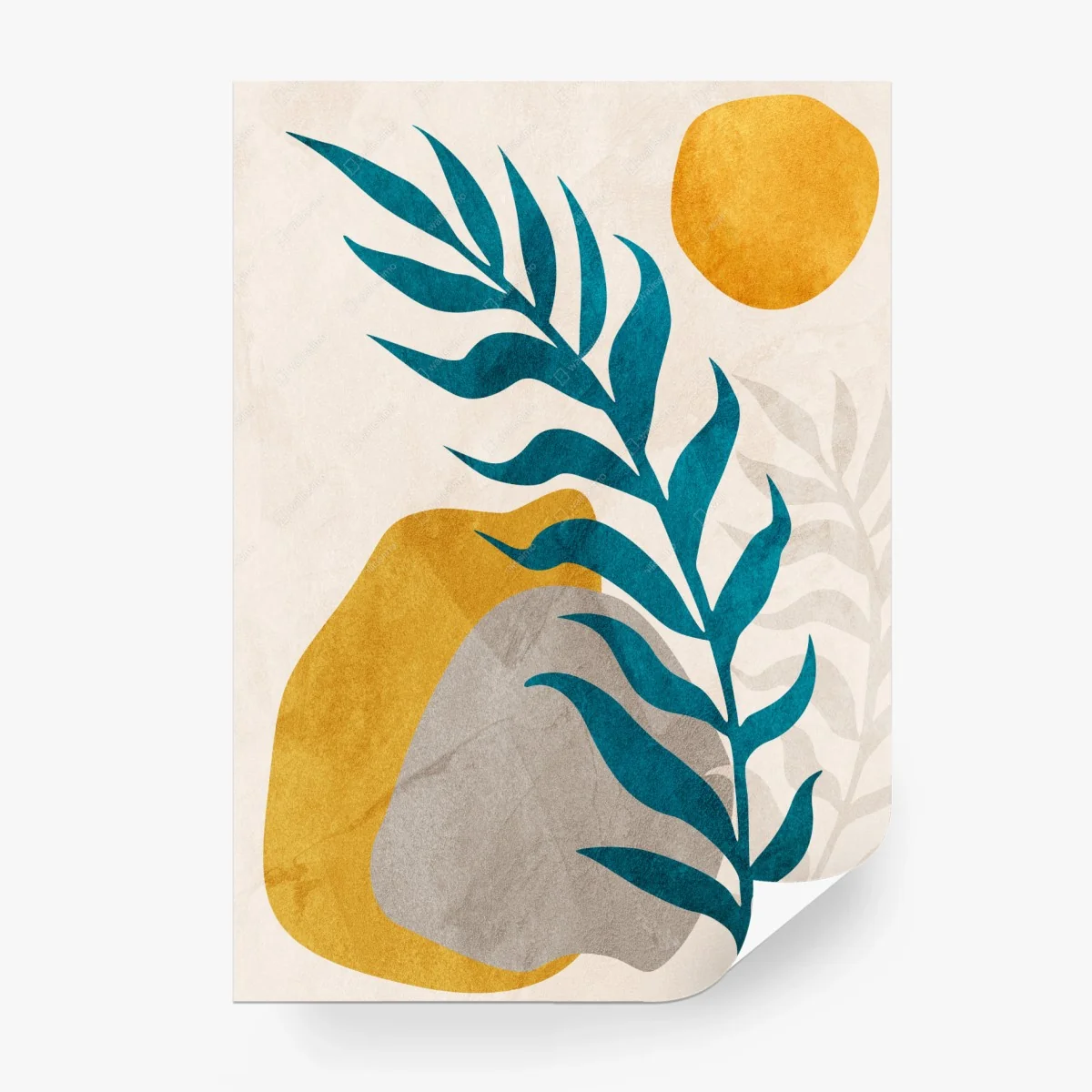 Carta da parati composizione botanica astratta con foglie turchesi • Wallissimo®