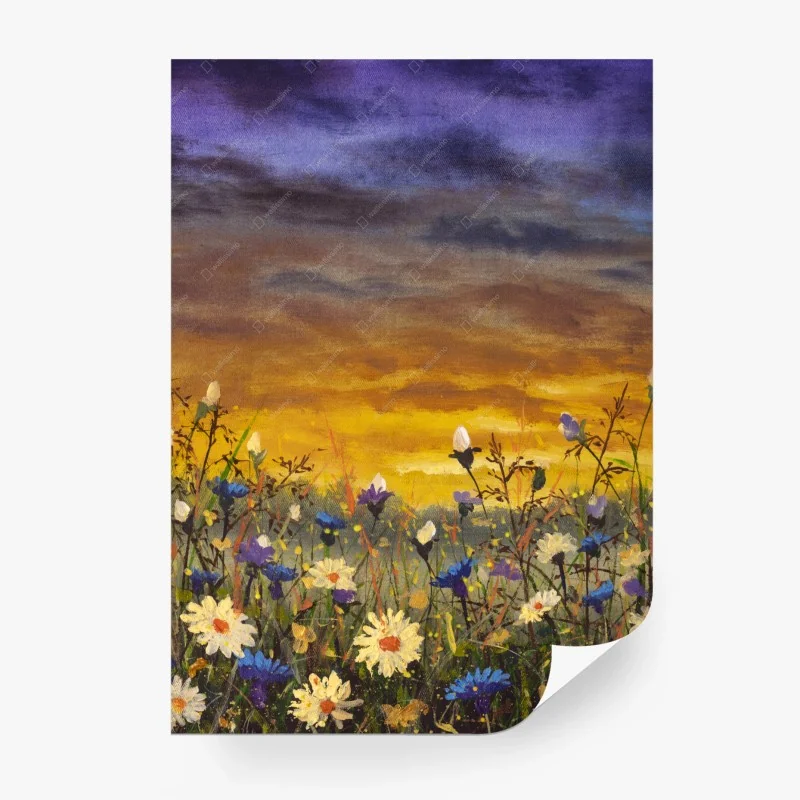 Carta da parati campo di margherite al tramonto in stile impressionista