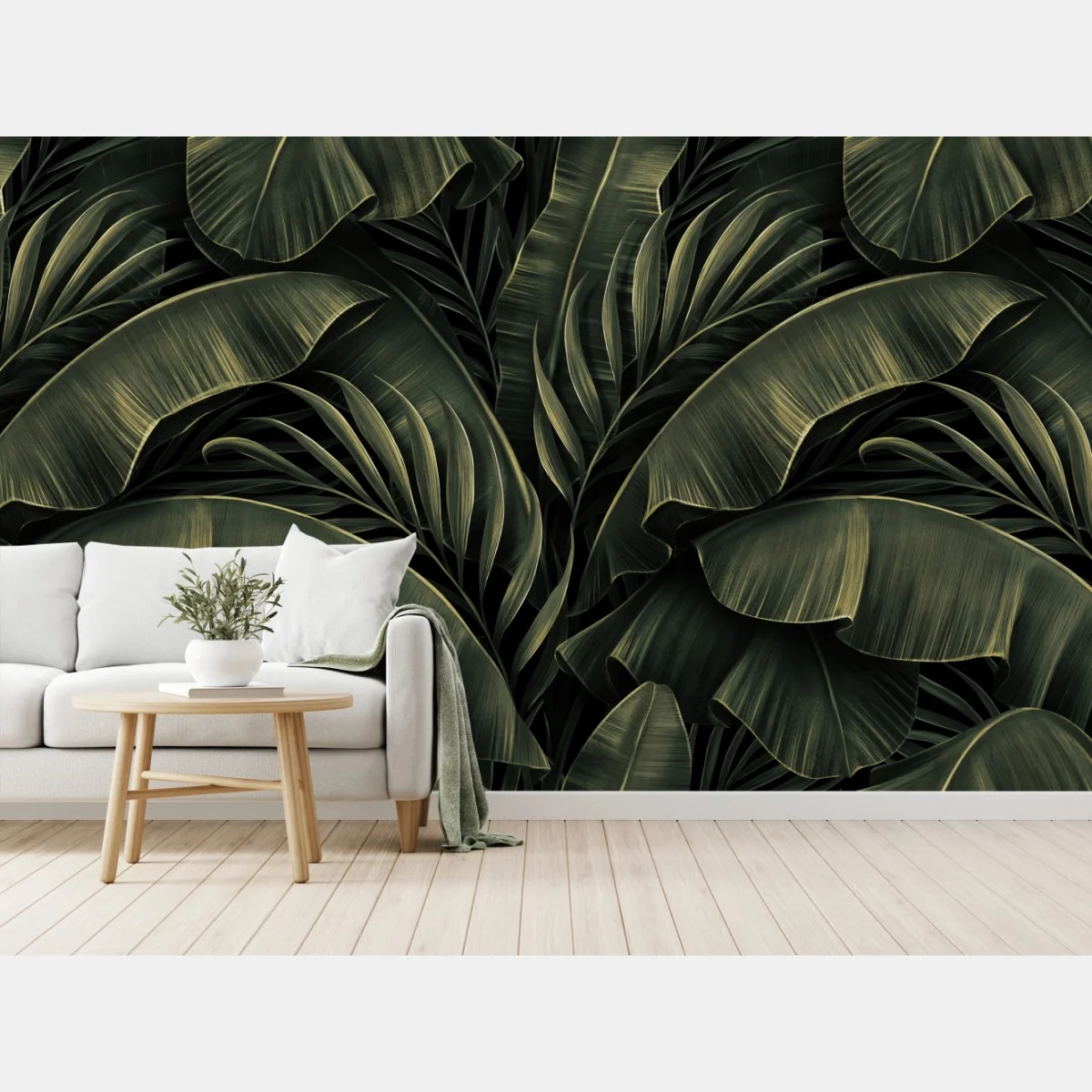 Carta da parati fogliame tropicale in verde scuro • Wallissimo® Carta da parati fogliame tropicale in verde scuro • Wallissimo®