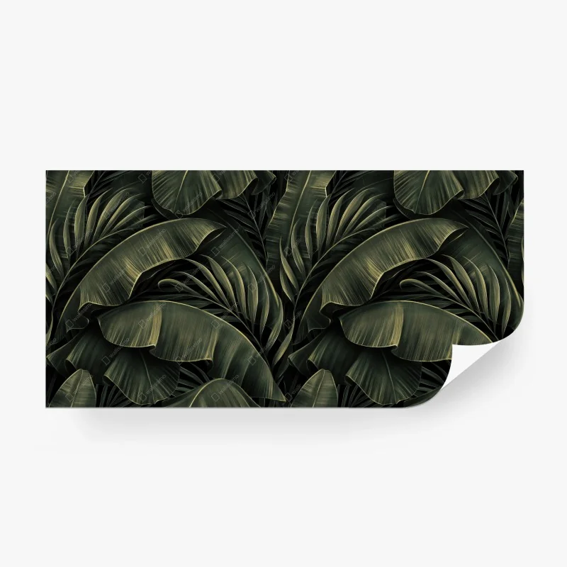 Carta da parati fogliame tropicale in verde scuro