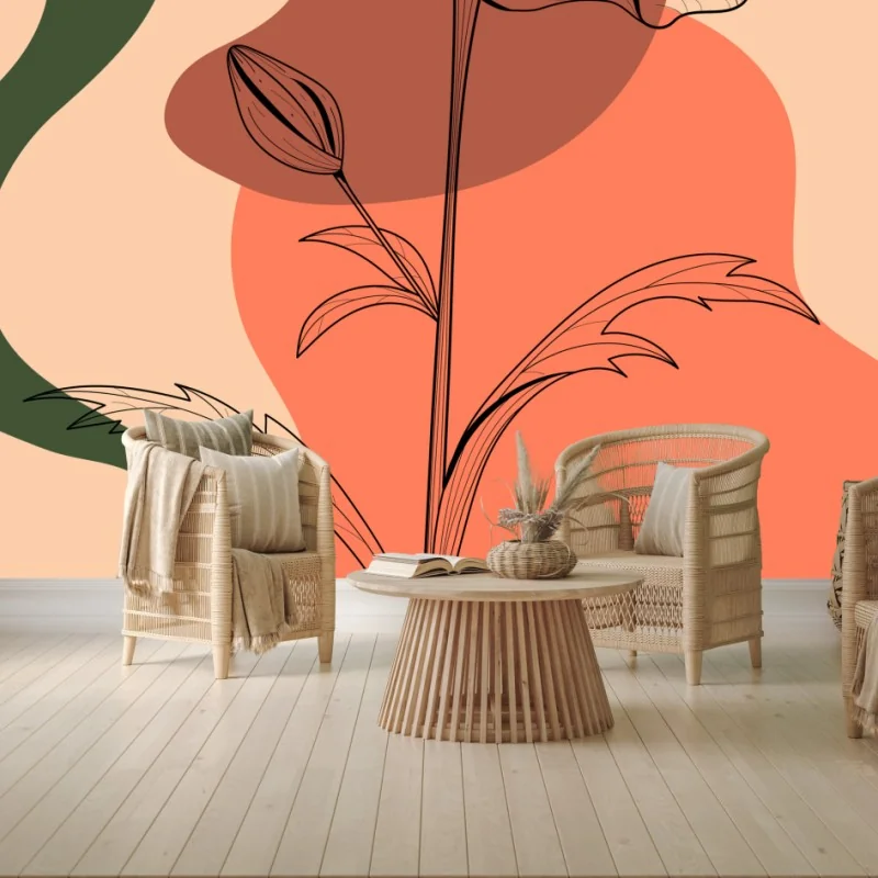 Carta da parati fiore minimale su sfondo organico