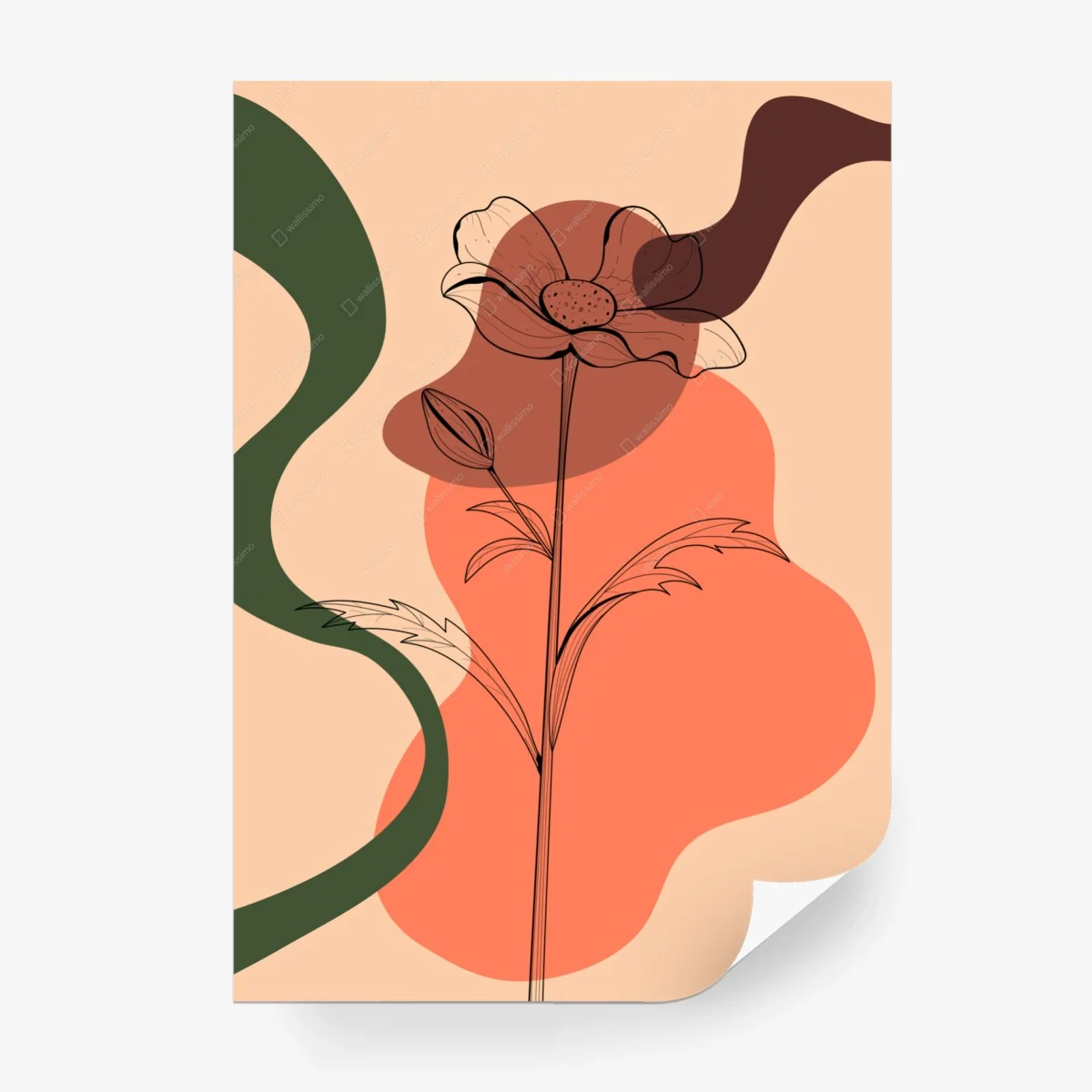 Carta da parati fiore minimale su sfondo organico • Wallissimo®