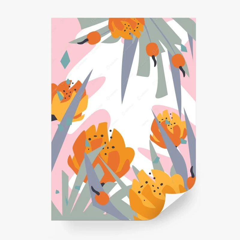 Carta da parati motivo botanico astratto in arancione e rosa