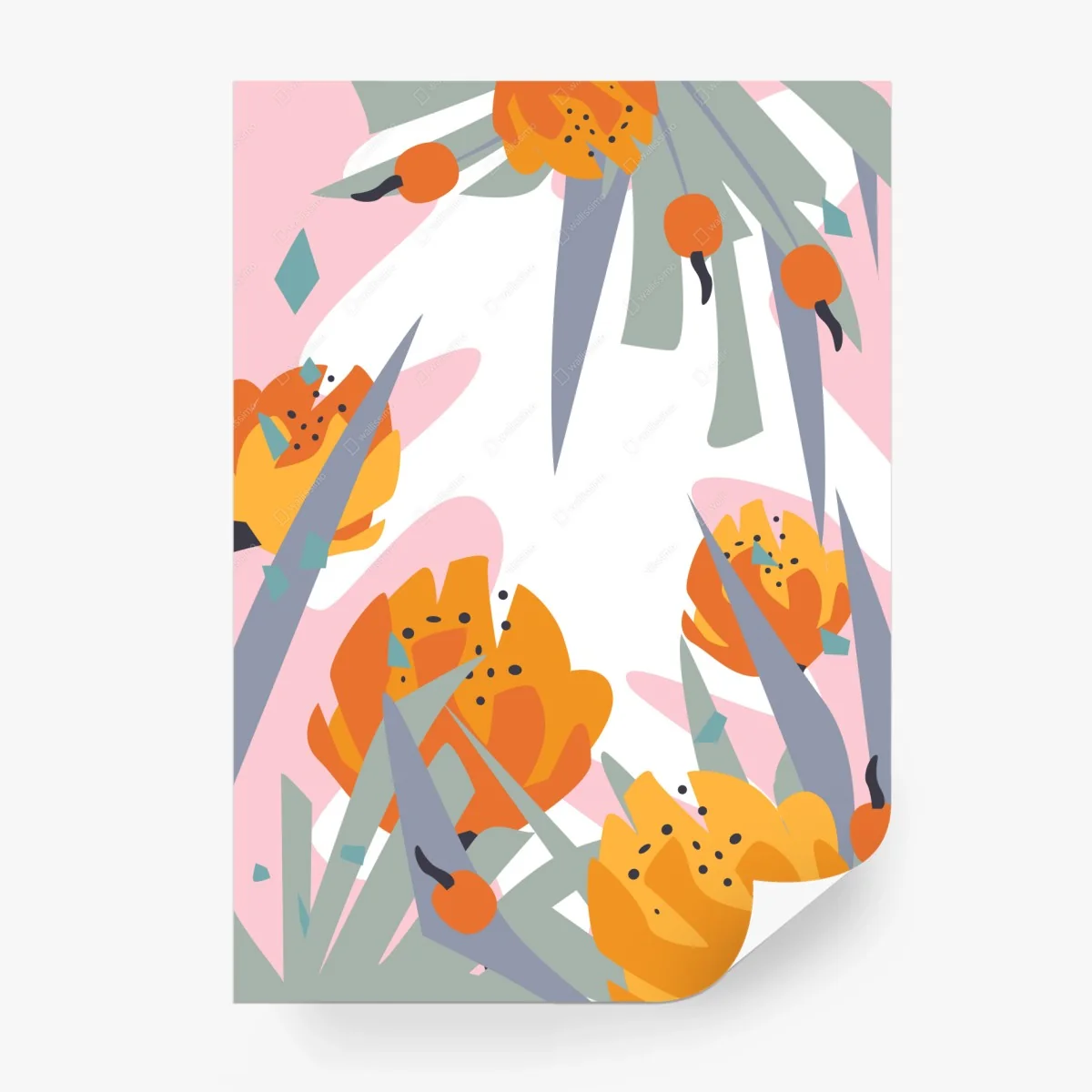 Carta da parati motivo botanico astratto in arancione e rosa • Wallissimo®